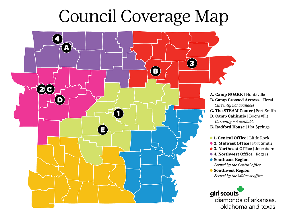 map showing Girl Scouts - Diamonds office locations