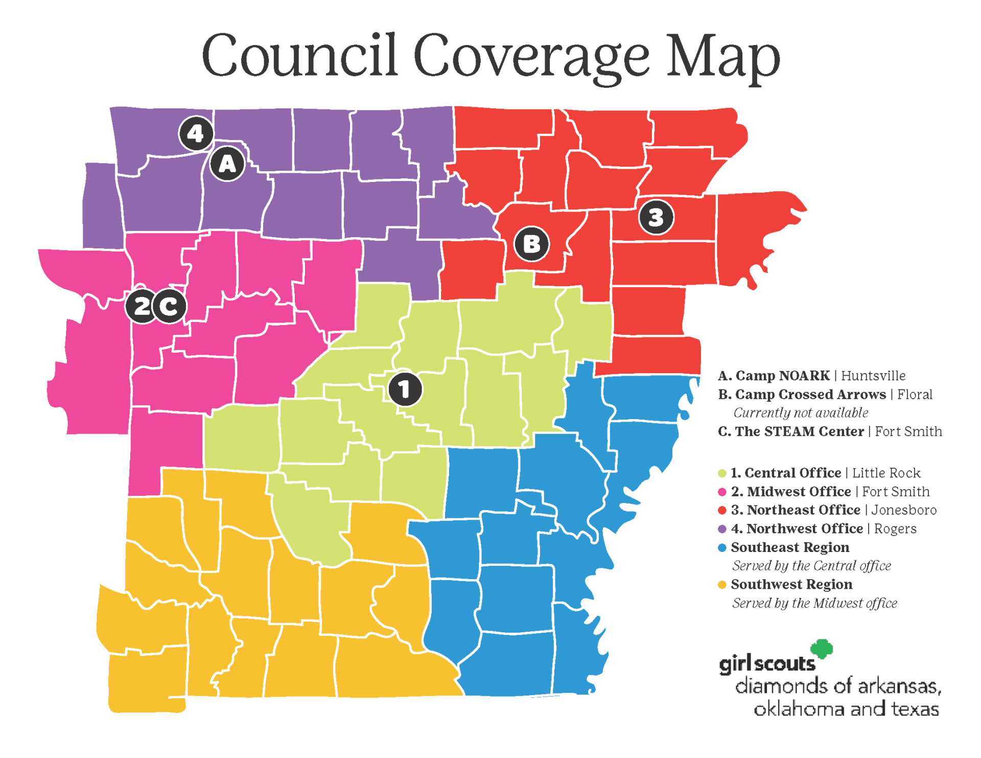 map showing Girl Scouts - Diamonds office locations