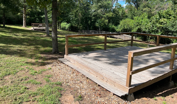 wooden platforms for tents at burnham woods girl scout property