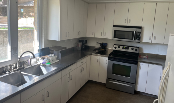 kitchen in kelley cabin at burnham woods girl scout property